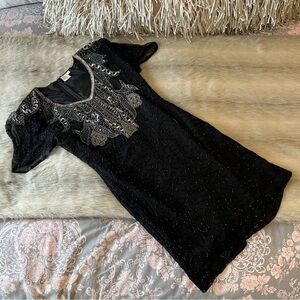 True 80’s Vintage AVENUE 7 CONTINENTAL FASHIONS INC Black Silk Heavy Beading S